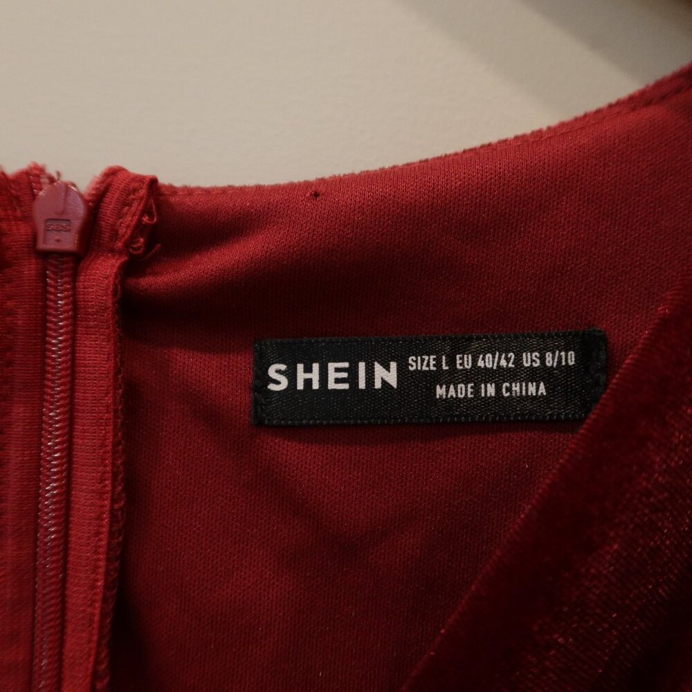 SHEIN red velvet velour maxi dress wrap asymmetric belted L holiday party event - Picture 7 of 12